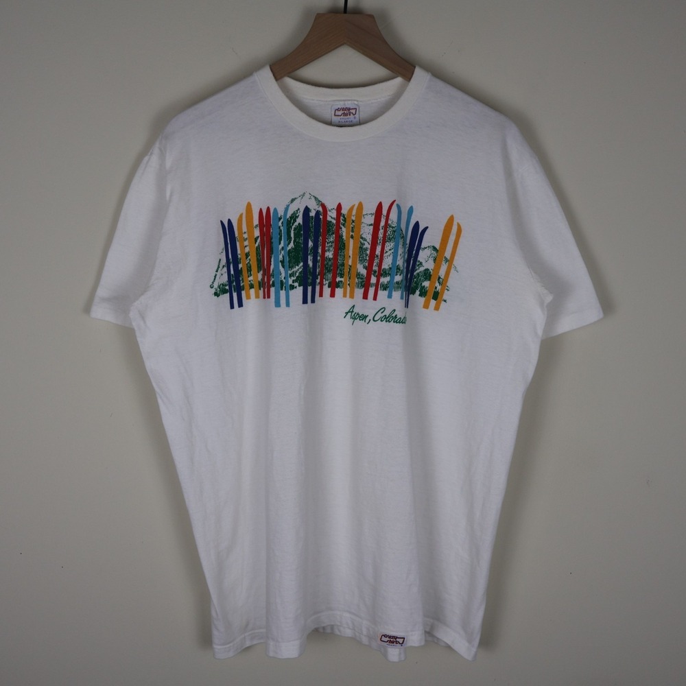 Vintage 80s Aspen Colorado Ski Shirt Double Sided White‎ XL 23.5x28